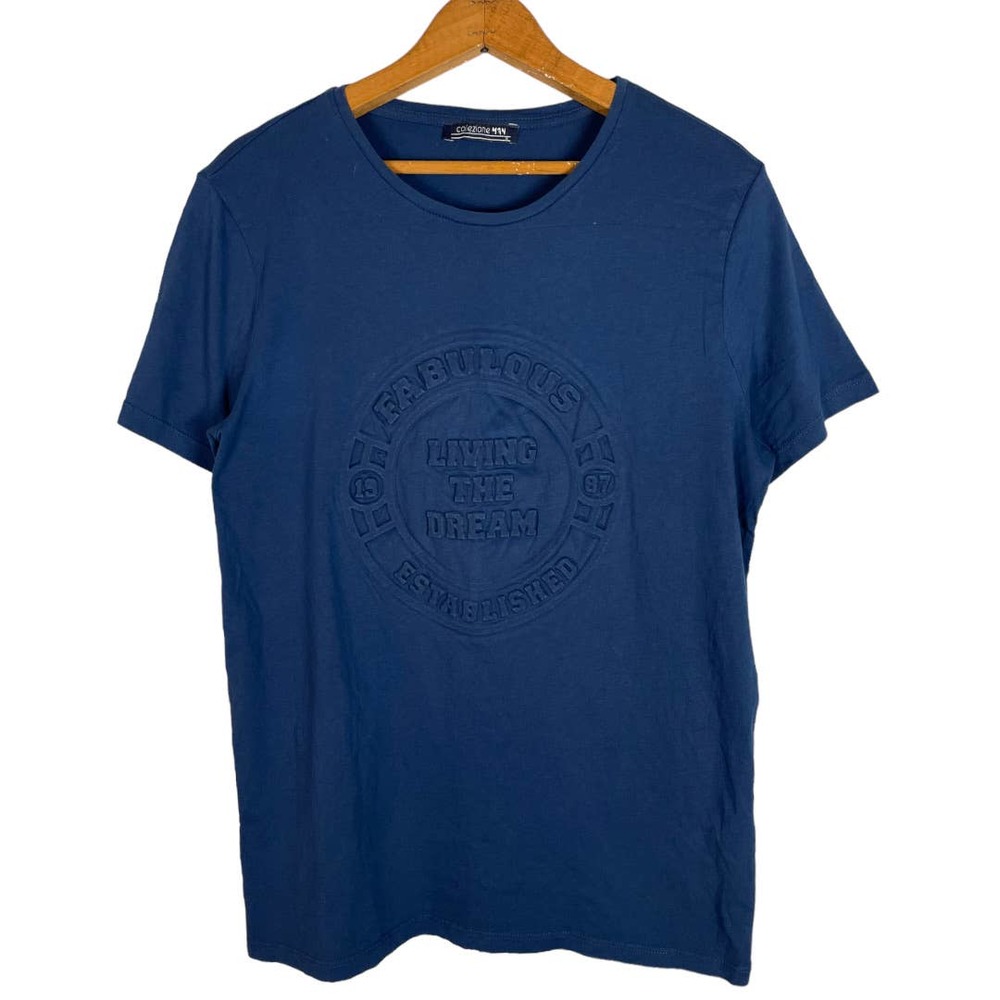 Collezione Man Indigo Blue Embossed Graphic T- Shirt       Size: S